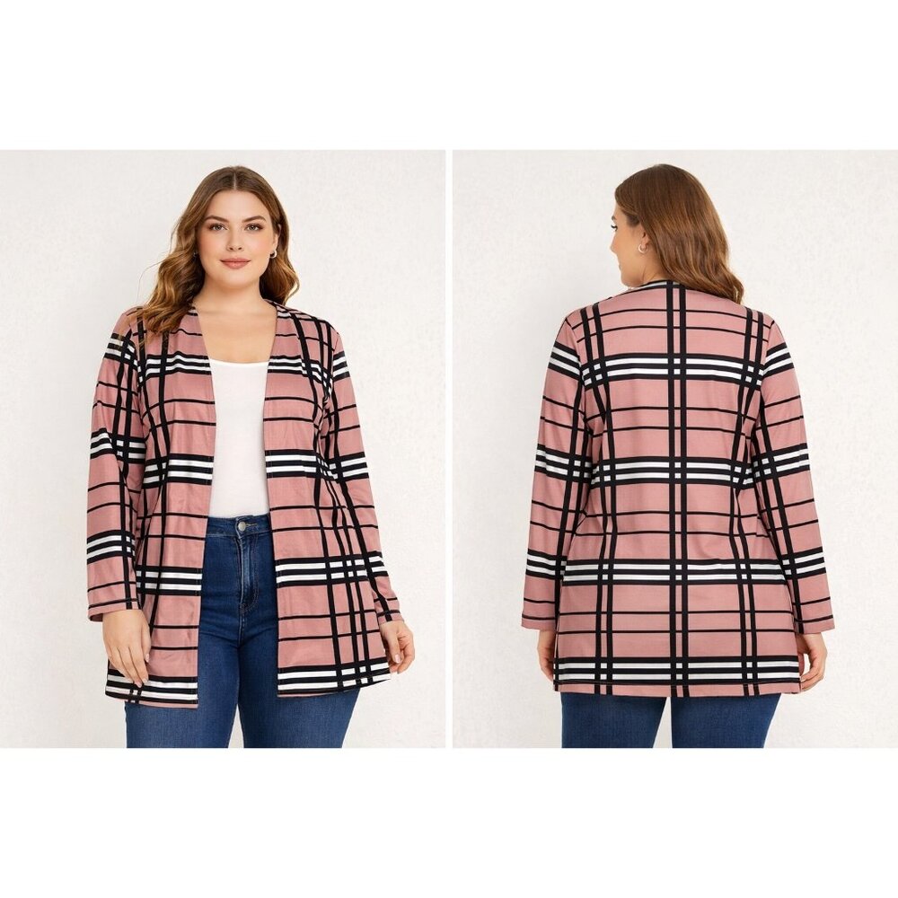 Emery Rose Pink Plaid Open Front Cardigan 0XL Plus Lightweight Draped Jacket